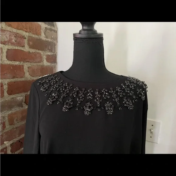J.Crew, black dress embellished with beads on the collar and the cuffs size 12 - Picture 2 of 3